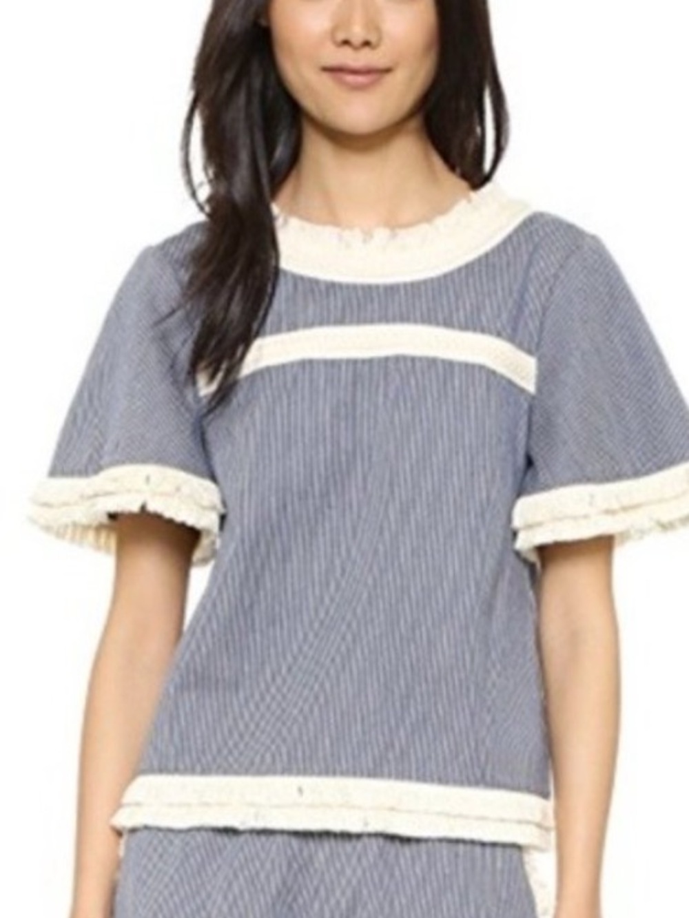 ❤️… Nicholas Noura Blue Top with Cream Lace Trim